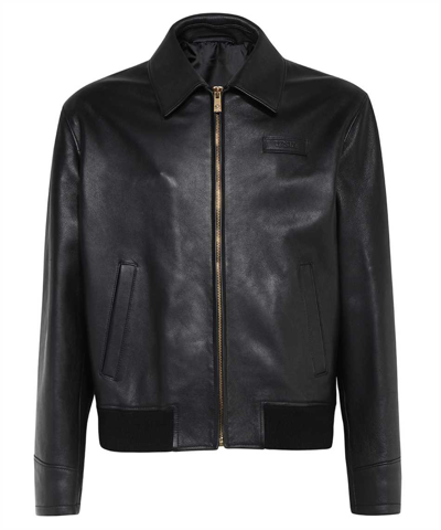 Shop Versace Roar Leather Blouson Jacket In Black
