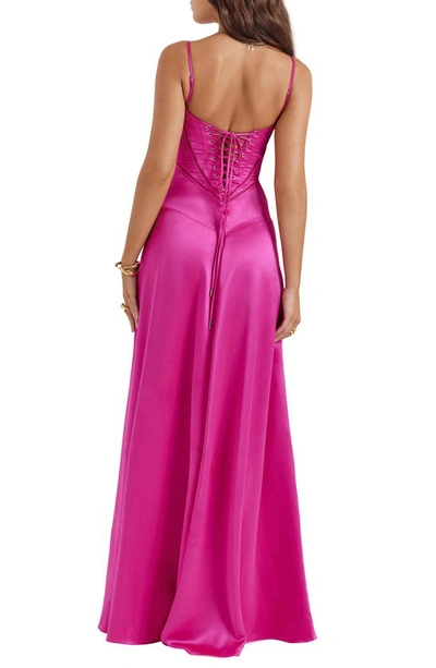 House Of Cb Womens Fuchsia Anabella Fitted-bodice Lace-up Satin Maxi Dress In Fuschia