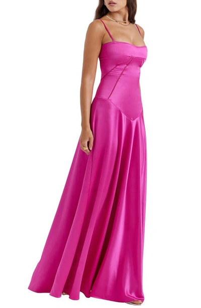 House Of Cb Womens Fuchsia Anabella Fitted-bodice Lace-up Satin Maxi Dress In Fuschia