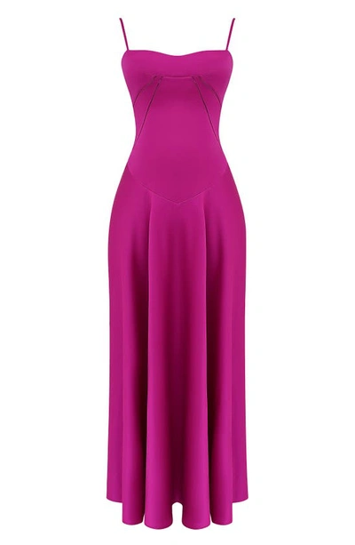 Shop House Of Cb Anabella Lace-up Satin Gown In Fuschia