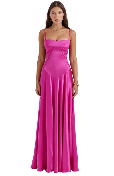 House Of Cb Womens Fuchsia Anabella Fitted-bodice Lace-up Satin Maxi Dress In Fuschia