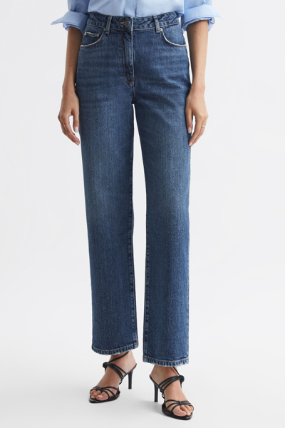 Shop Reiss Selin - Mid Blue Mid Rise Straight Leg Cropped Jeans, 24
