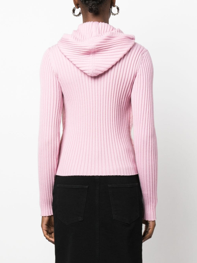 Shop Blumarine Hooded Wool Cardigan In Pink
