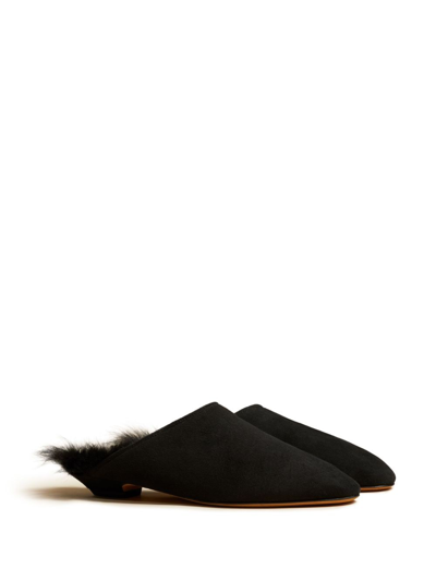 Shop Khaite The Otto Shearling-lined Suede Mules In Black