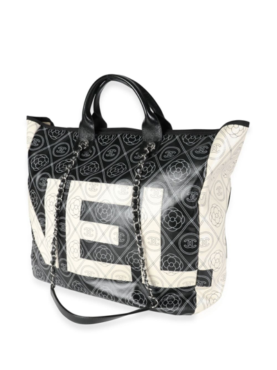 Pre-owned Chanel 2018 Camellia Logo-print Tote Bag In Black