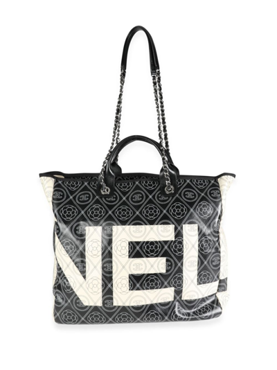 Pre-owned Chanel 2018 Camellia Logo-print Tote Bag In Black