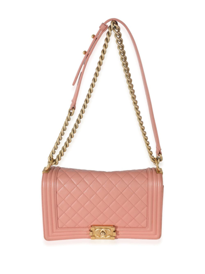 Pre-owned Chanel Boy  中号单肩包（2017-2018年典藏款） In Pink