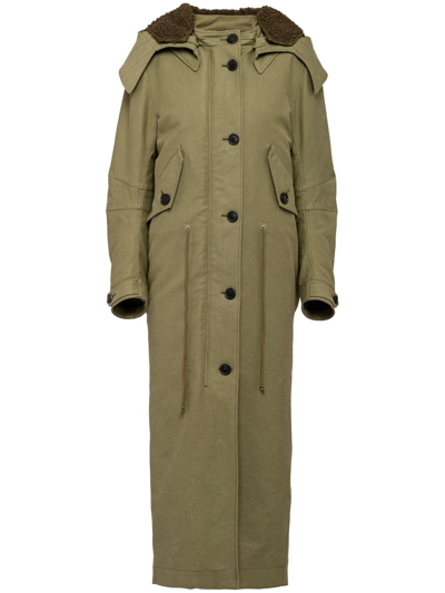 Prada Army Green Satin Cotton Parka Coat