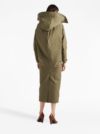 Prada Army Green Satin Cotton Parka Coat In Green