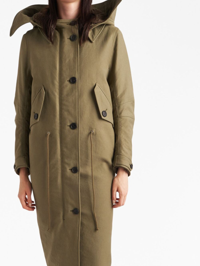 Prada Army Green Satin Cotton Parka Coat In Green
