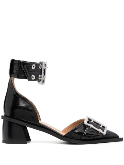 Ganni Chunky Buckle Open Cut Pumps In Black