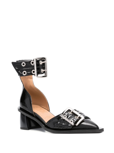 Ganni Chunky Buckle Open Cut Pumps In Black