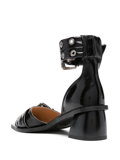 Ganni Chunky Buckle Open Cut Pumps In Black