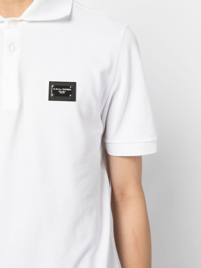 Shop Dolce & Gabbana Logo-plaque Cotton Polo Shirt In Weiss
