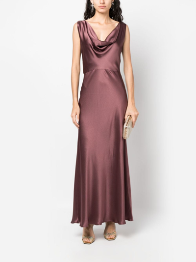 Shop Antonelli Cowl-neck Satin-finish Dress In Violett