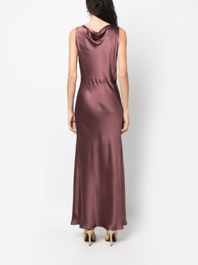 Shop Antonelli Cowl-neck Satin-finish Dress In Violett