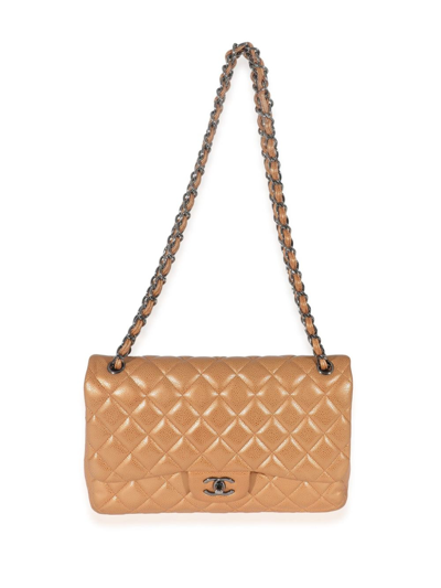 Pre-owned Chanel 2011 Jumbo Double Flap Shoulder Bag In Gold
