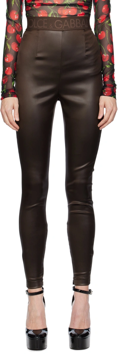 Shop Dolce & Gabbana Brown Zip Leggings In M1512 Dark Brown 4