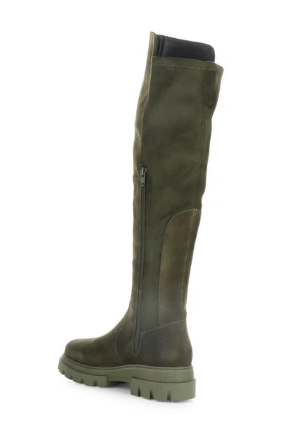 Shop Bos. & Co. Fifth Waterproof Knee High Boot In Olive/ Khaki Suede Stretch