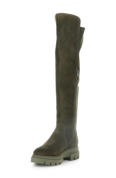 Shop Bos. & Co. Fifth Waterproof Knee High Boot In Olive/ Khaki Suede Stretch