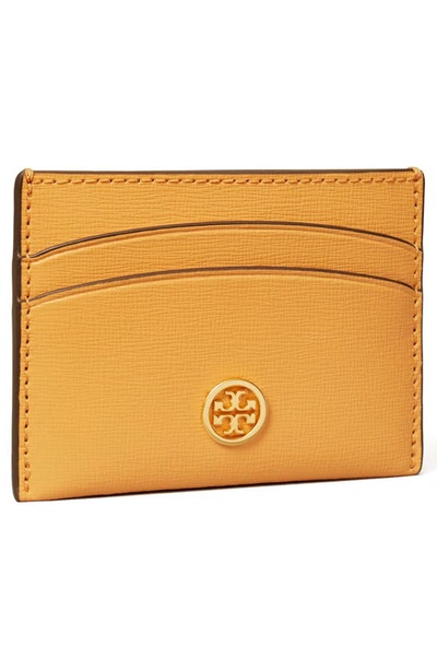 Tory Burch Robinson Leather Card Case In Light Mango