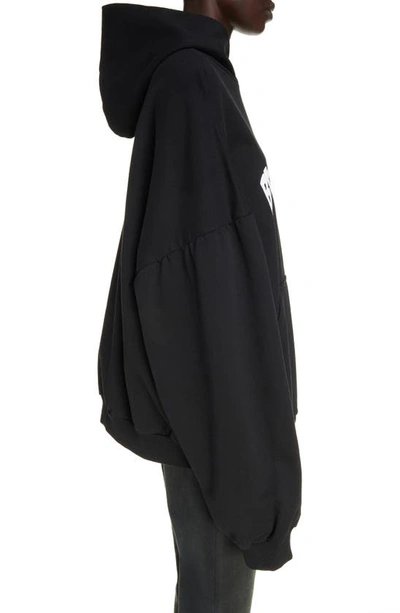 Shop Balenciaga Oversize Backflip Logo Round Graphic Hoodie In Black/ White