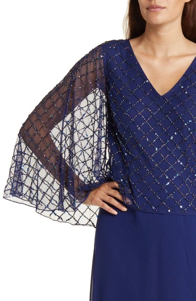 Shop Marina Beaded Capelet & Gown In Navy