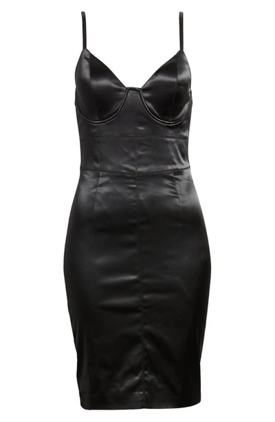 Bebe Satin Corset Dress In Black