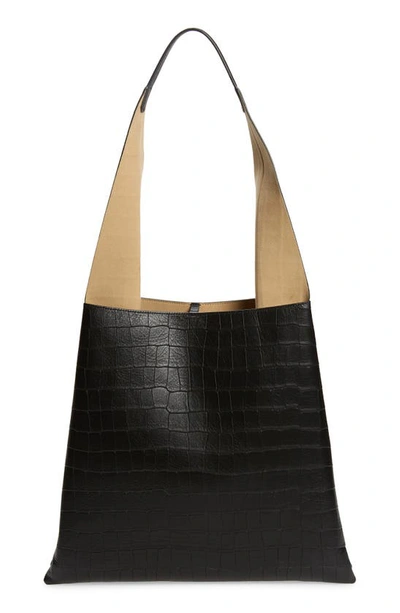 Shop Ree Projects Nessa Soft Croc Embossed Leather Tote In Black