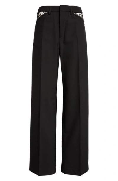 Shop Dion Lee Lace Cutout Wool Picot Pants In Black