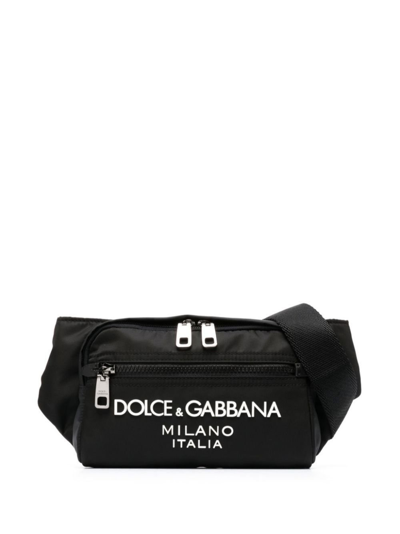 Shop Dolce & Gabbana Black Raised Logo Belt Bag