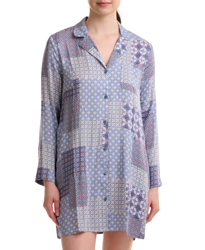 Shop Splendid Women's Printed Long-sleeve Sleepshirt In Patchwork Geo