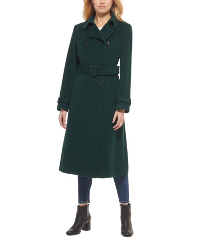 Shop Cole Haan Women's Double-breasted Belted Wool Blend Trench Coat In Forest