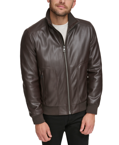Shop Calvin Klein Men's Faux-leather Bomber Jacket In Heritage Brown