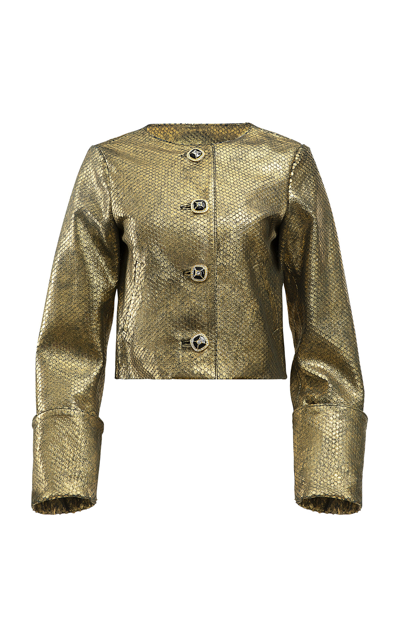 Shop Kuzyk The Mick Snake-embossed Leather Jacket In Gold