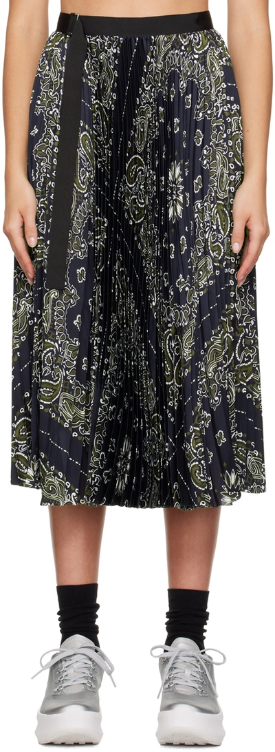 Sacai Bandana-print Pleated Skirt In 201 Navy