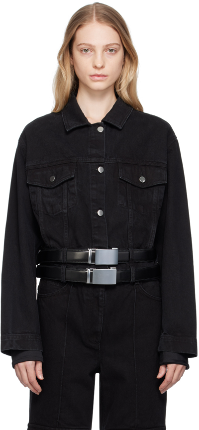 Shop Lado Bokuchava Black Buckle Denim Jacket In Charcoal