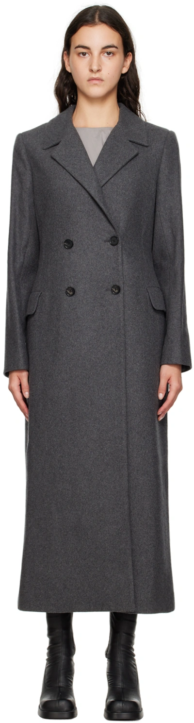 Shop Wynn Hamlyn Gray Double-breasted Coat In Pewter Grey