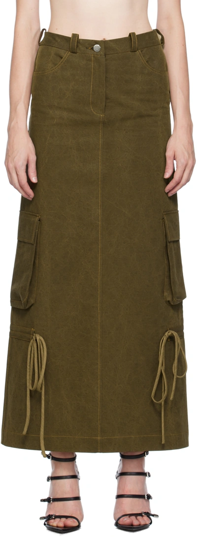 Shop Lado Bokuchava Khaki Cargo Maxi Skirt In Wood Brown