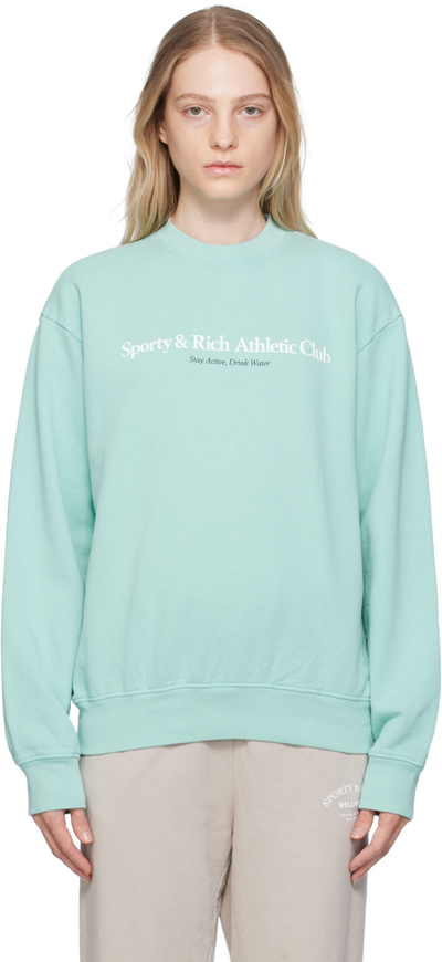 Shop Sporty And Rich Green 'athletic Club' Sweatshirt In Aqua/white