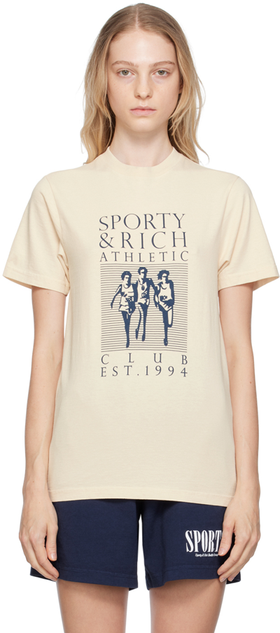 Shop Sporty And Rich Off-white Racers T-shirt In Cream/navy