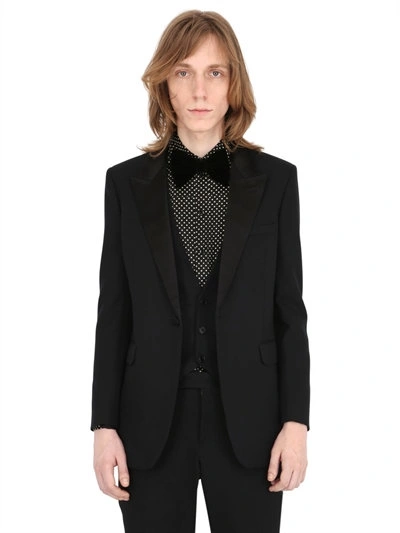 Shop Saint Laurent Wool Crepe Tuxedo Jacket In Black