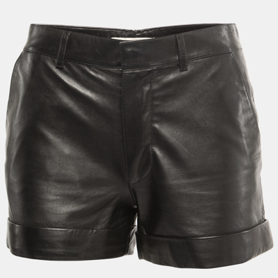 Pre-owned Saint Laurent Black Leather High Waist Mini Shorts S