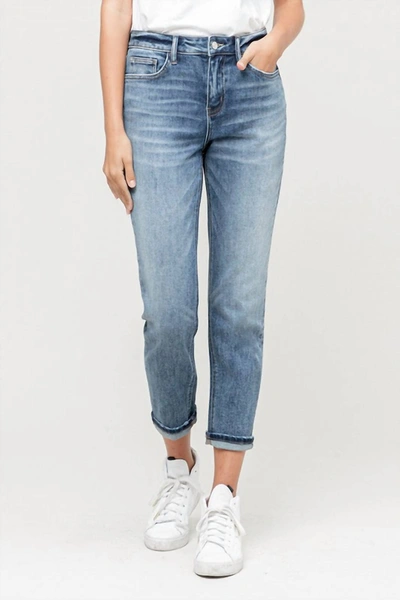 Vervet By Flying Monkey Skeeter Cuffed Boyfriend Denim In Medium Wash In Multi