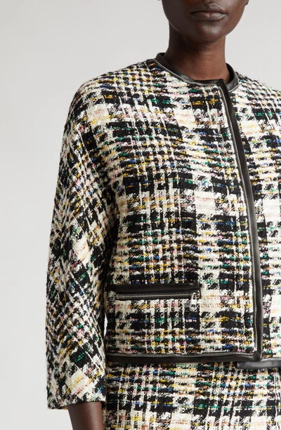 Shop Alexander Mcqueen Leather & Zip Trim Tweed Cocoon Jacket In 9101 Grey Multicolour