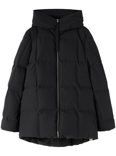 Shop Jil Sander Black Hooded Quilted Jacket