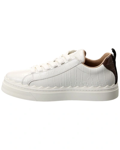 Shop Chloé Lauren Croc-embossed Leather Sneaker In White