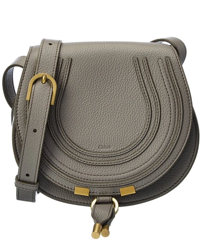 Shop Chloé Marcie Small Leather Saddle Bag In Grey