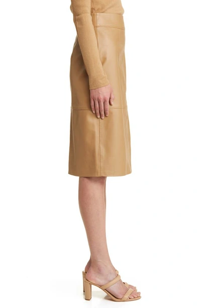 Shop Hugo Boss Setora Leather Pencil Skirt In Iconic Camel