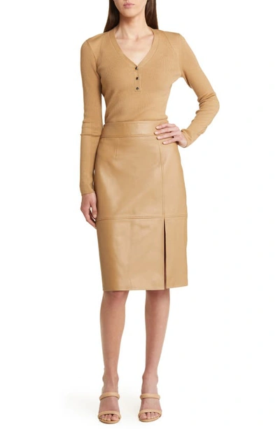 Shop Hugo Boss Setora Leather Pencil Skirt In Iconic Camel